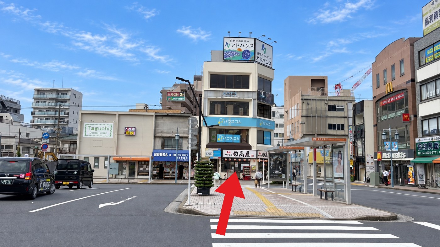 横断歩道を渡り日高屋の方へ進む